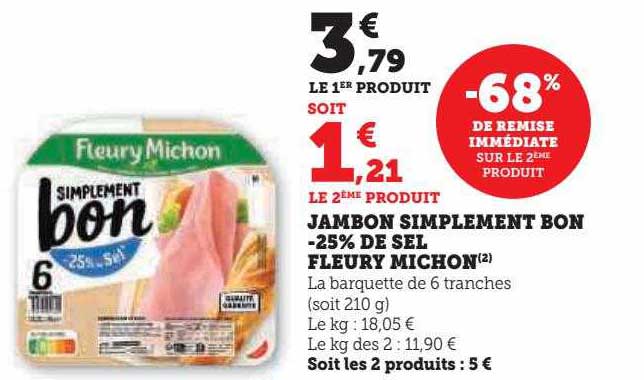 jambon simplement bon -25% de sel fleury michon