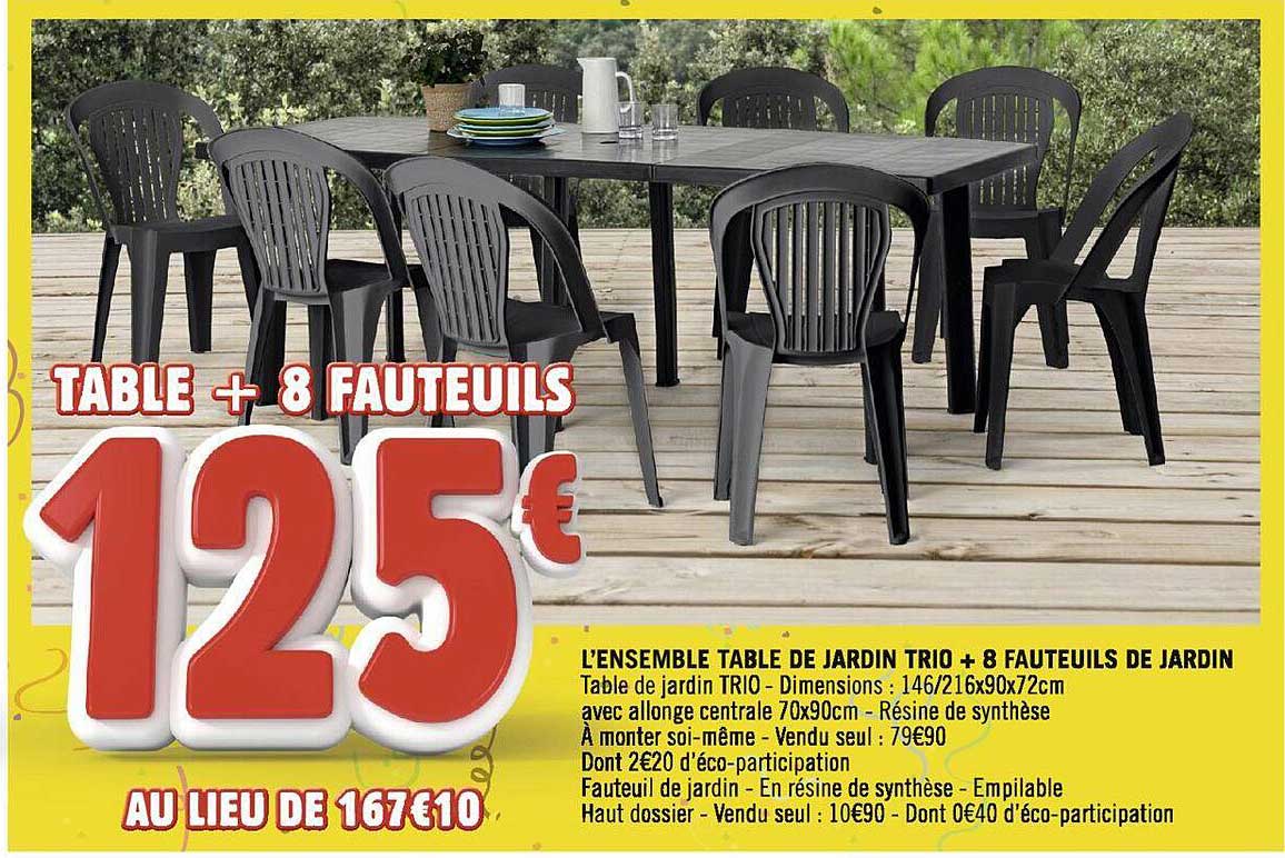 l'ensemble table de jardin trio + 8 fauteuils de jardin