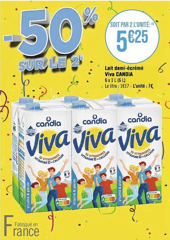 lait demi-écrémé viva candia
