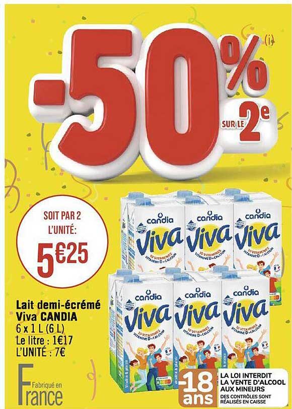 lait demi-écrémé viva candia