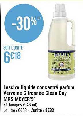 lessive liquide concentré parfum verveine citronnée clean day mrs meyer's