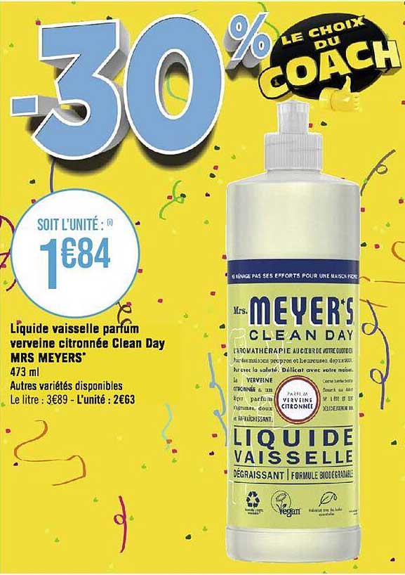 liquide vaisselle parfum verveine citronnée clean day mrs meyers