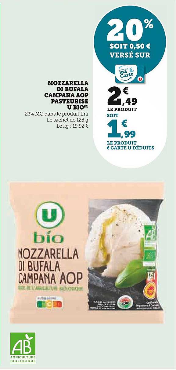 Mozzarella Di Bufala Campana Aop Pasteurisé U Bio