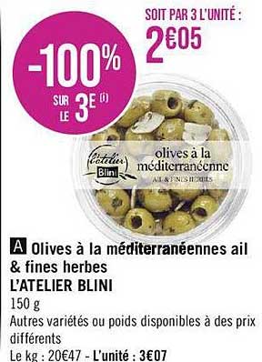 olives à la méditerranéennes ail & fines herbes l'atelier blini