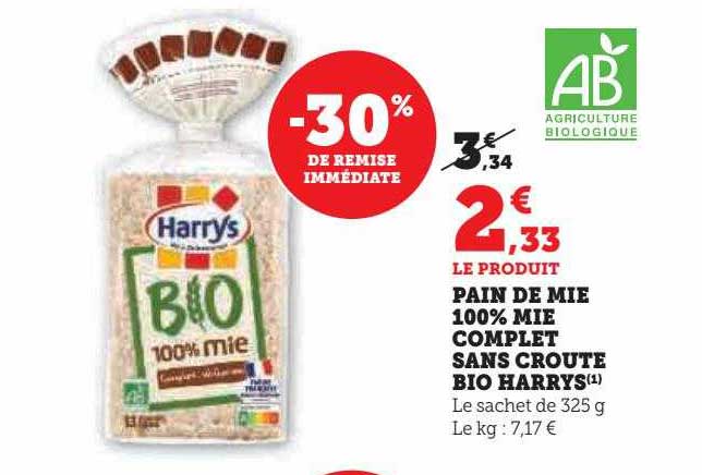 pain de mie 100% mie complet sans croute bio harrys