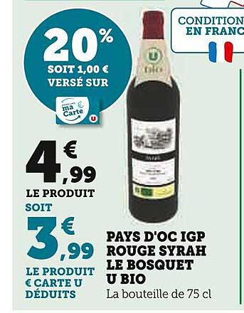 pays d'oc igp rouge syrah le bosquet u bio