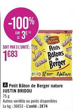 Petit Bâton De Berger Nature Justin Bridou