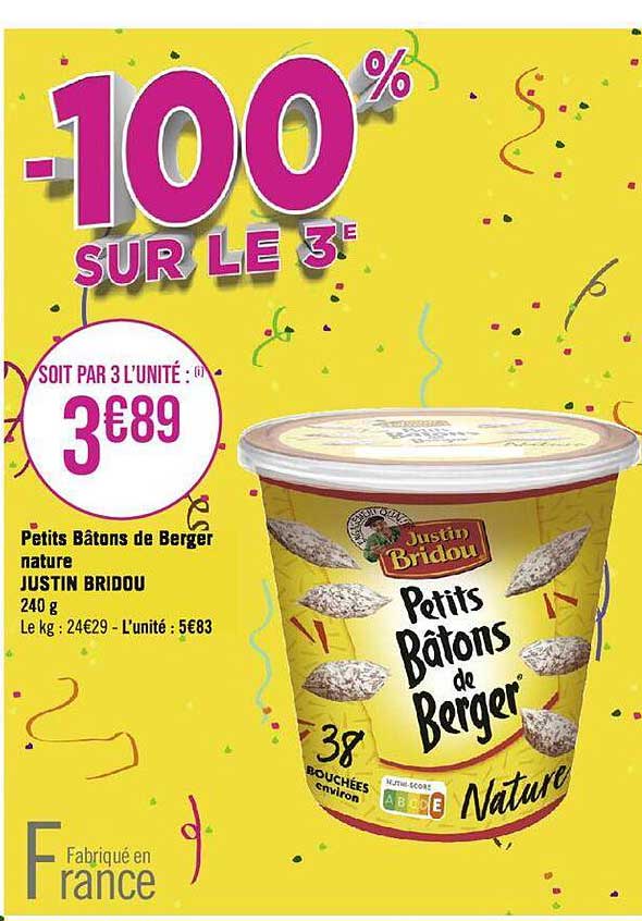 petits bâtons de berger nature justin bridou