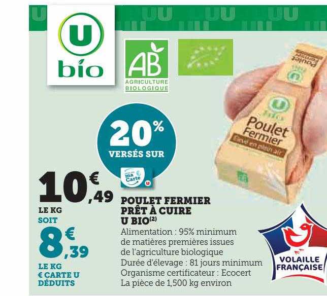 Poulet Fermier Pret A Cuire  U Bio