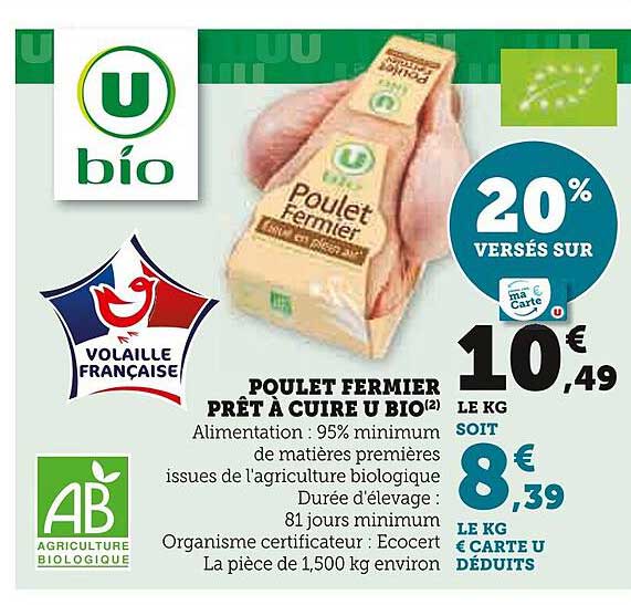 Poulet Fermier Prêt à Cuire U Bio