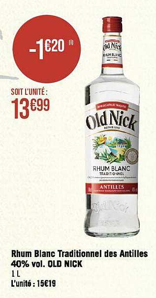 rhum blanc traditionnel des antiles 40% vol. old nick