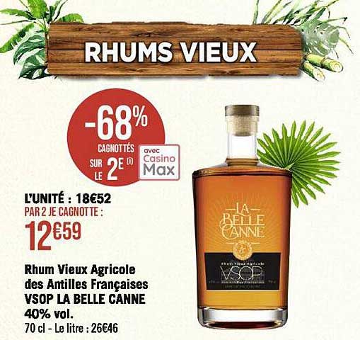 rhum vieux agricole des antilles françaises vsop la belle canne