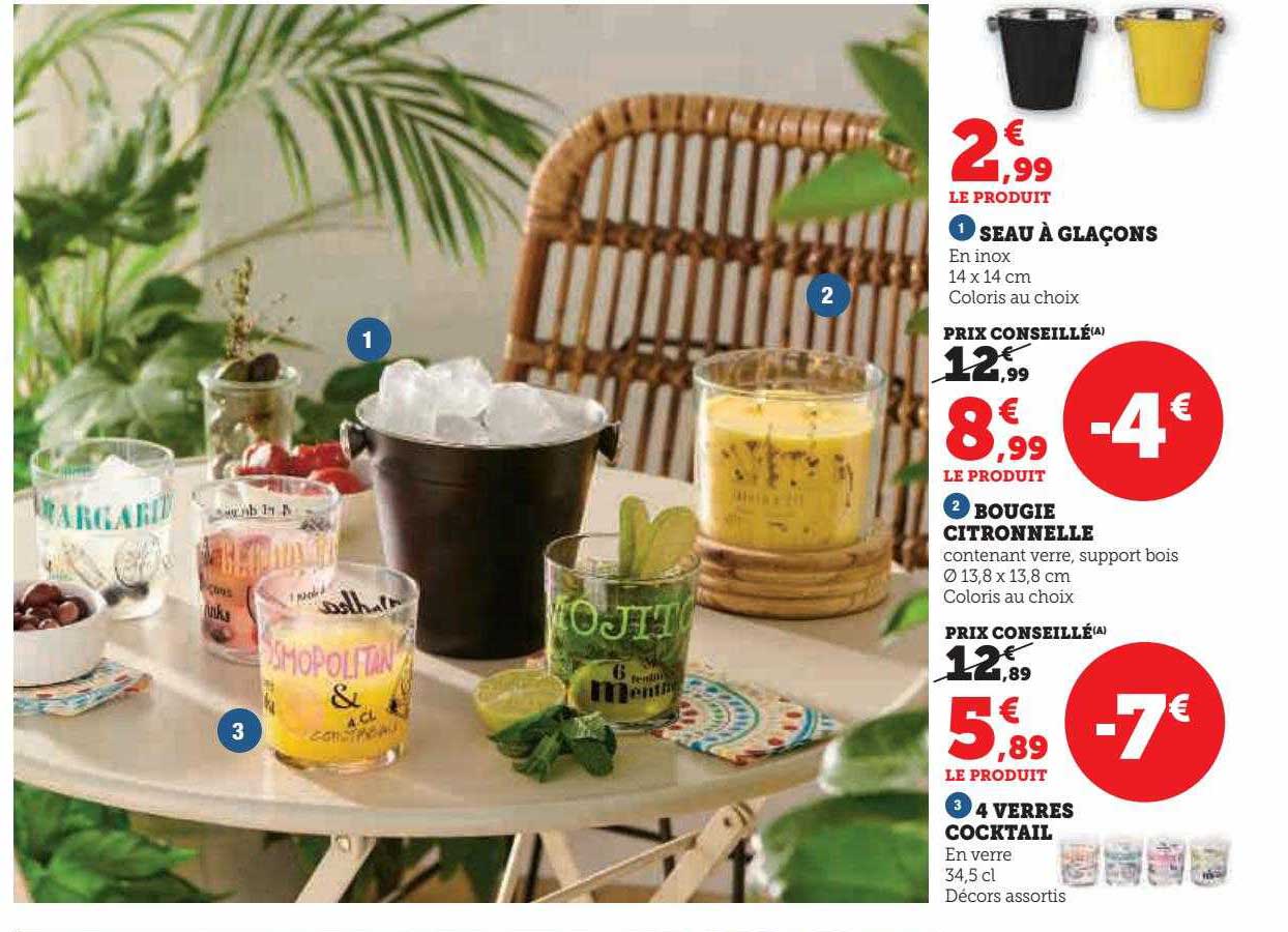 Seau à Glaçons, Bougie Citronnelle Ou 4 Verres Cocktail