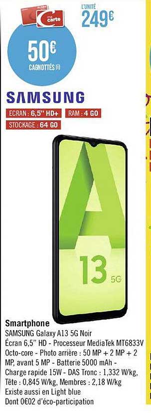 smartphone samsung galaxy A13 5g noir