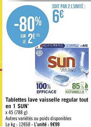 tablettes lave vaisselle régular tout en 1 sun