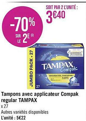 tampons avec applicateur compak régular tampax
