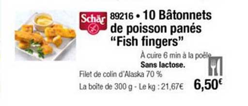 10 Bâtonnets De Poisson Panés Fish Fingers Schär