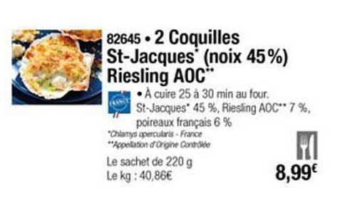 2 coquilles st jacques (noix 45%) riesling aoc