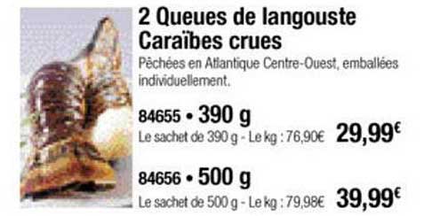 2 queues de langouste caraïbes crues