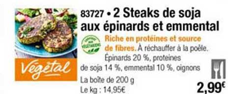 2 Steaks De Soja Aux épinards Et Emmental