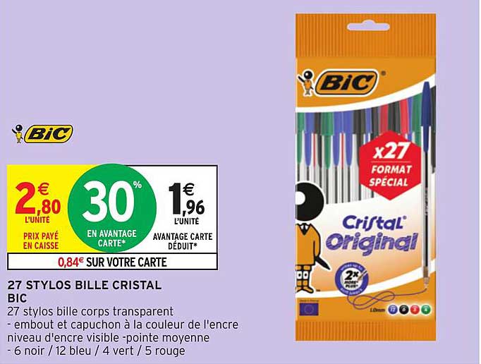 27 Stylos Bille Cristal Bic