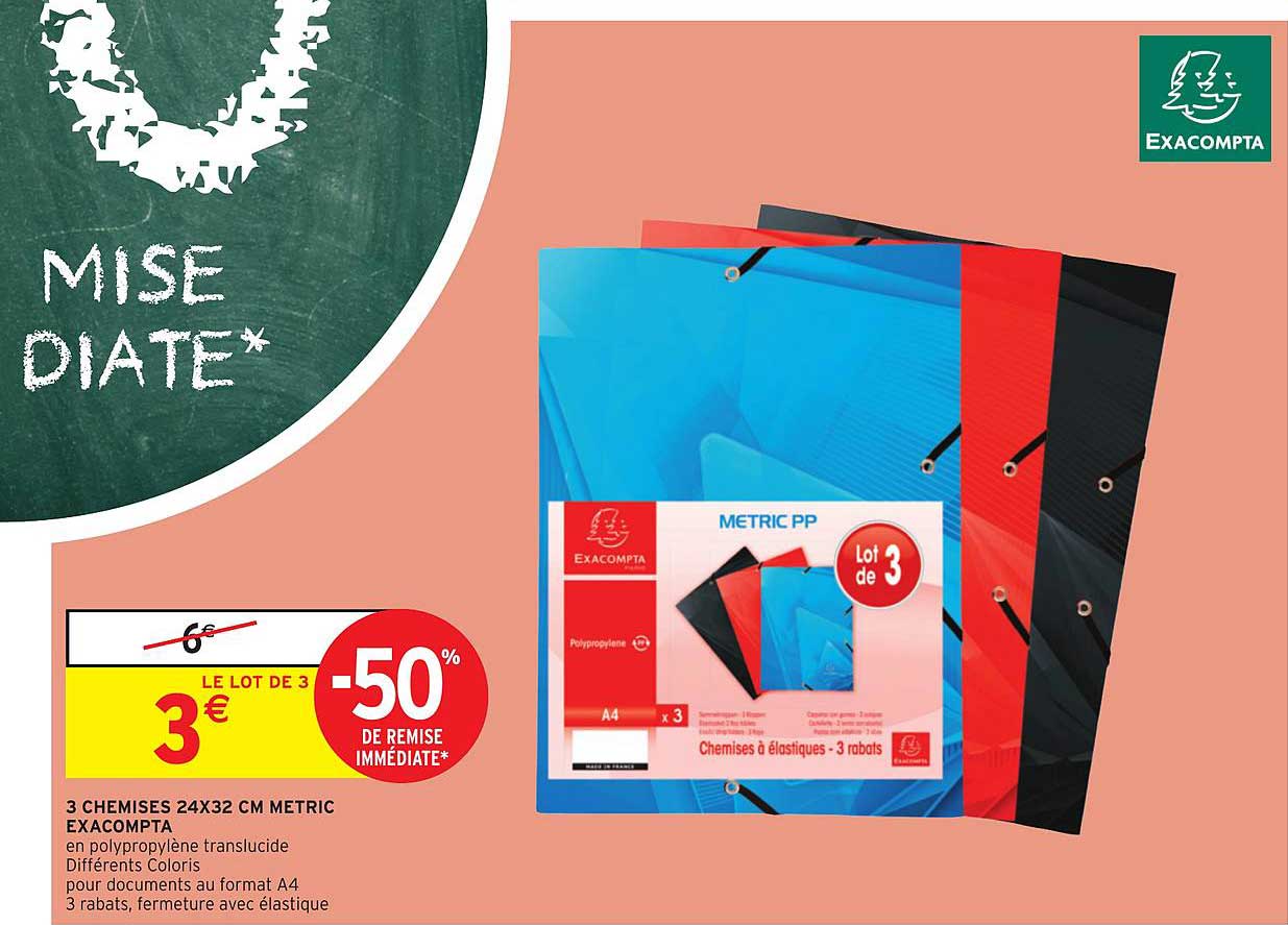 3 chemises 24x32 cm metric exacompta -50% de remise immédiate