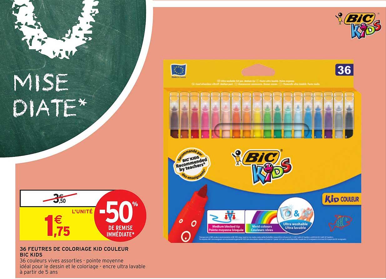 36 feutres de coloriage kid couleur bic kids -50% de remise immédiate