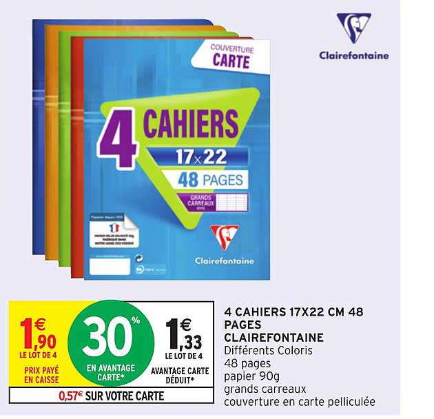 4 cahiers 17x22 cm 48 pages clairefontaine