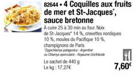 4 coquilles aux fruits de mer et st jacques sauce bretonne