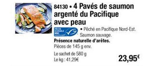 4 pavés de saumon argenté du pacifique avec peau