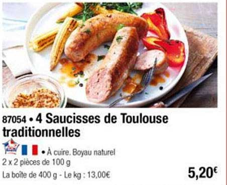 4 saucisses de toulouse traditionnelles