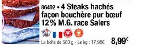 4 steaks hachés façon bouchère pur boeuf 12% m.g. salers