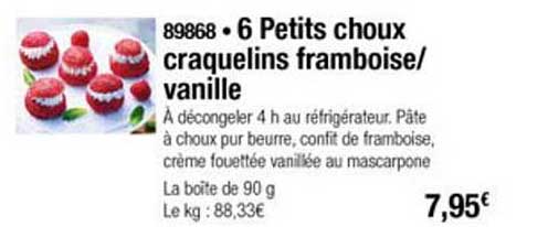 6 petits choux craquelins framboise vanille