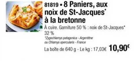 8 paniers aux noix de st jacques à la bretonne