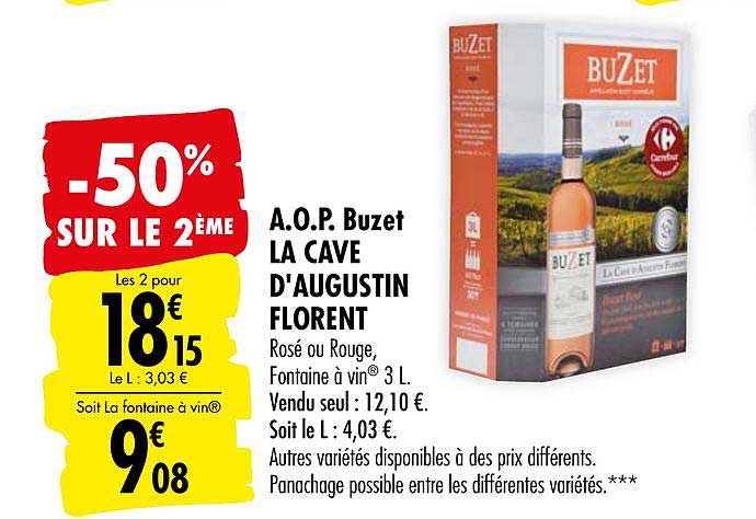 a.o.p. buzet la cave d'augustin florent -50% sur le 2ème