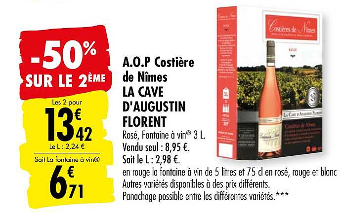 a.o.p. costière de nîmes la cave d'augustin florent -50% sur le 2ème