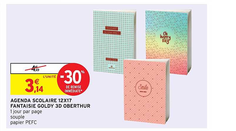 Agenda Scolaire 12x17 Fantaisie Goldy 3d Oberthur -30% De Remise Immédiate