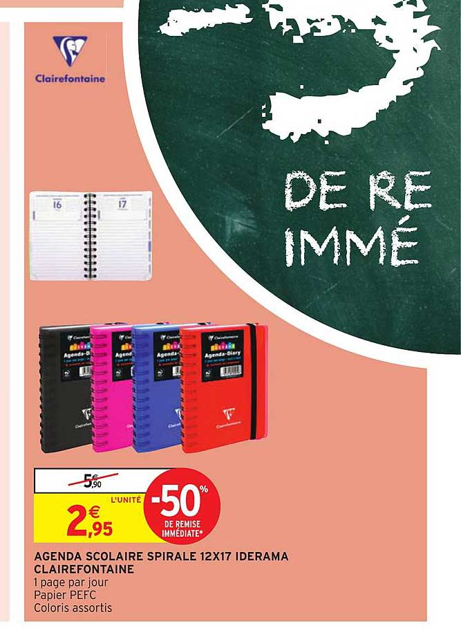 Agenda Scolaire Spirale 12x17 Iderama Clairefontaine -50% De Remise Immédiate