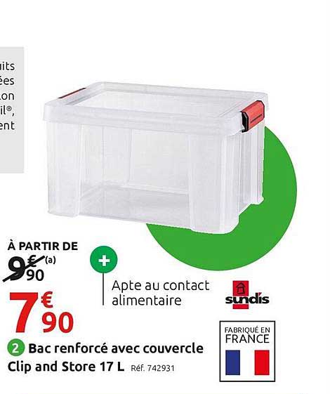 bac renforcé avec couvercle clip and store 17 l