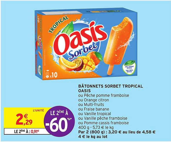 Bâtonnets Sorbet Tropical Oasis Le 2ème à -60%