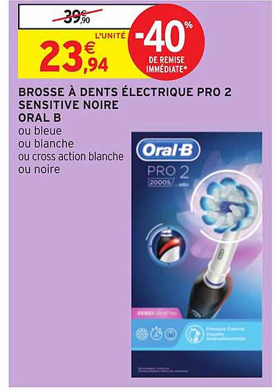 brosse à dents électrique pro 2 sensitive noire oral b -40% de remise immédiate