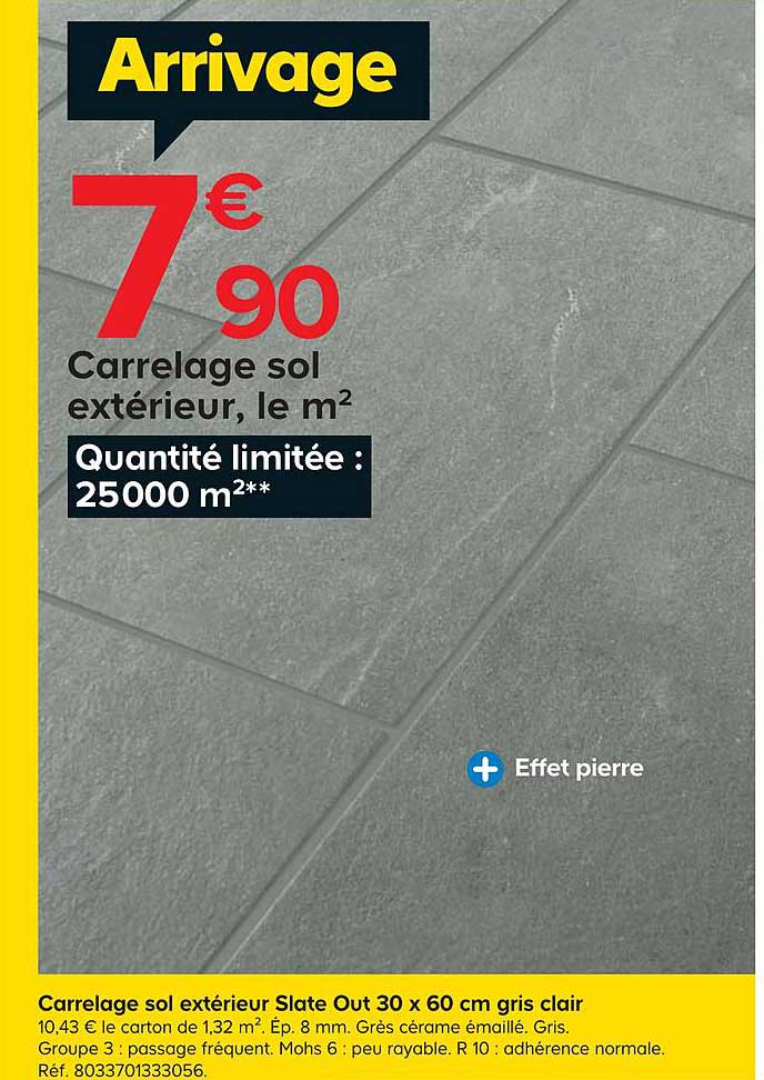 carrelage sol extérieur slate out 30 x 60 cm gris clair