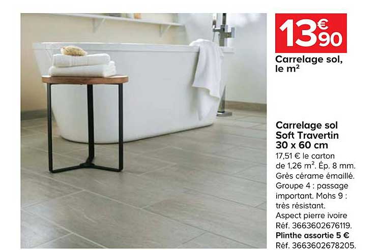 carrelage sol soft travertin 30 x 60 cm