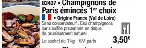 Champignons De Paris émincés 1er Choix