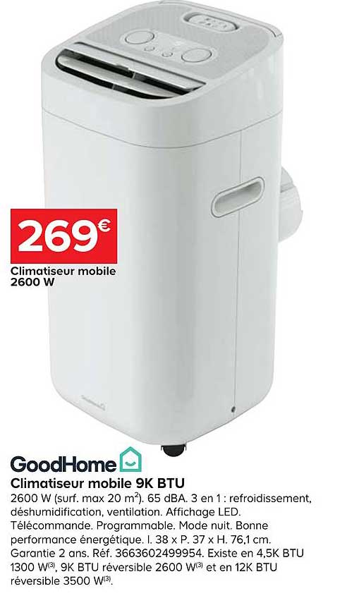 Climatiseur Mobile 9k Btu Goodhome