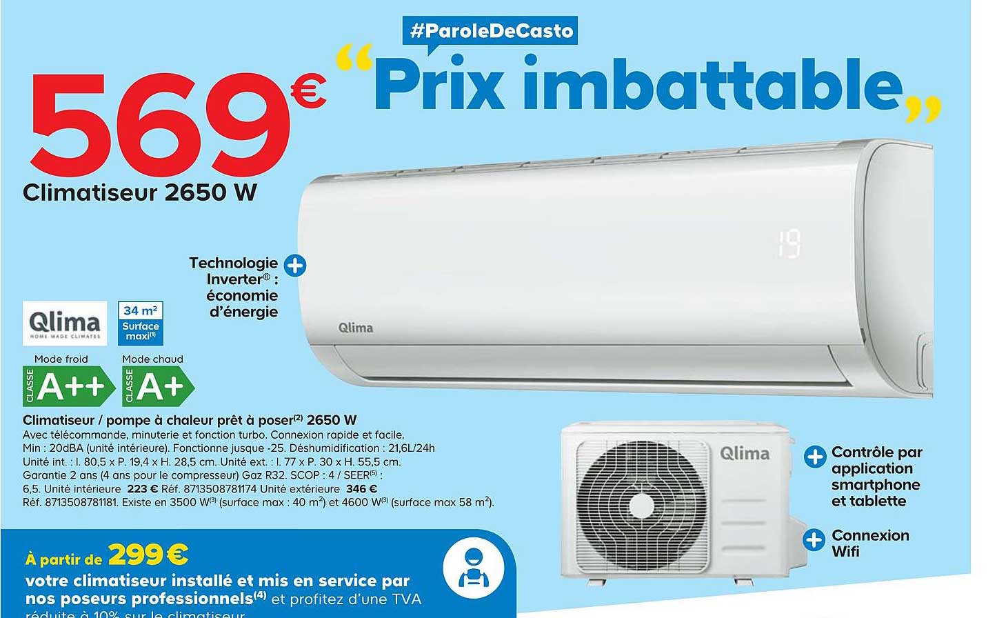 Climatiseur Pompe à Chaleur Prêt à Poser 2650 W Qlima