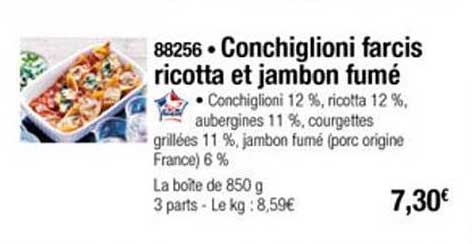 conchiglioni farcis ricotta et jambon fumé