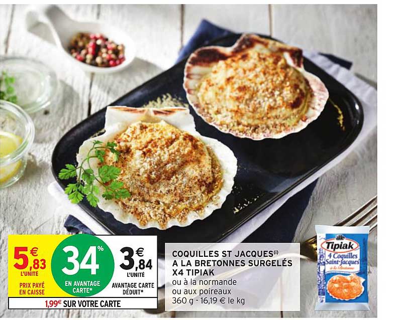 coquilles st jacques à la bretonnes surgelés x4 tipiak
