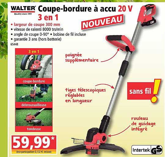 coupe bordure à accu 20 v 3 en 1 walter