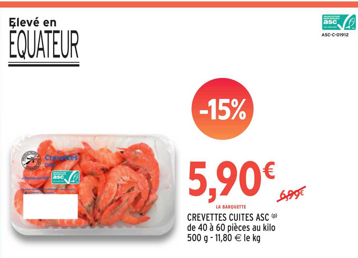 crevettes cuites asc de 40 à 60 pièces au kilo